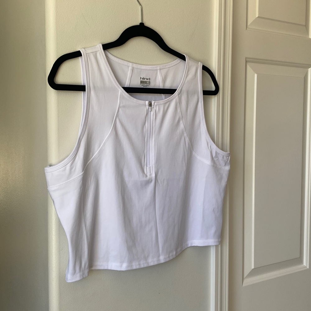 Hind - White Quarter Zip Activewear Tank Top